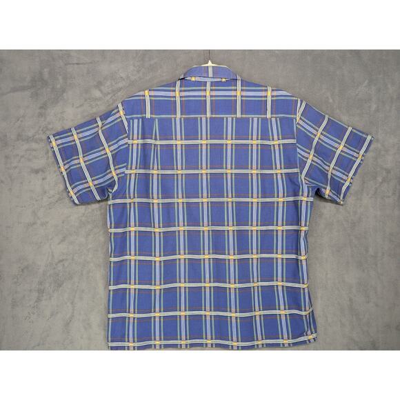 Fanucci Men's Short Sleeve Blue Plaid Button-Down Shirt Casual Med 15.5 - Picture 8 of 8